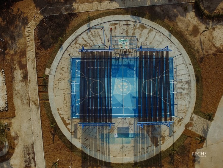 A former factory has been transformed into a public park and sports facility in Mexico